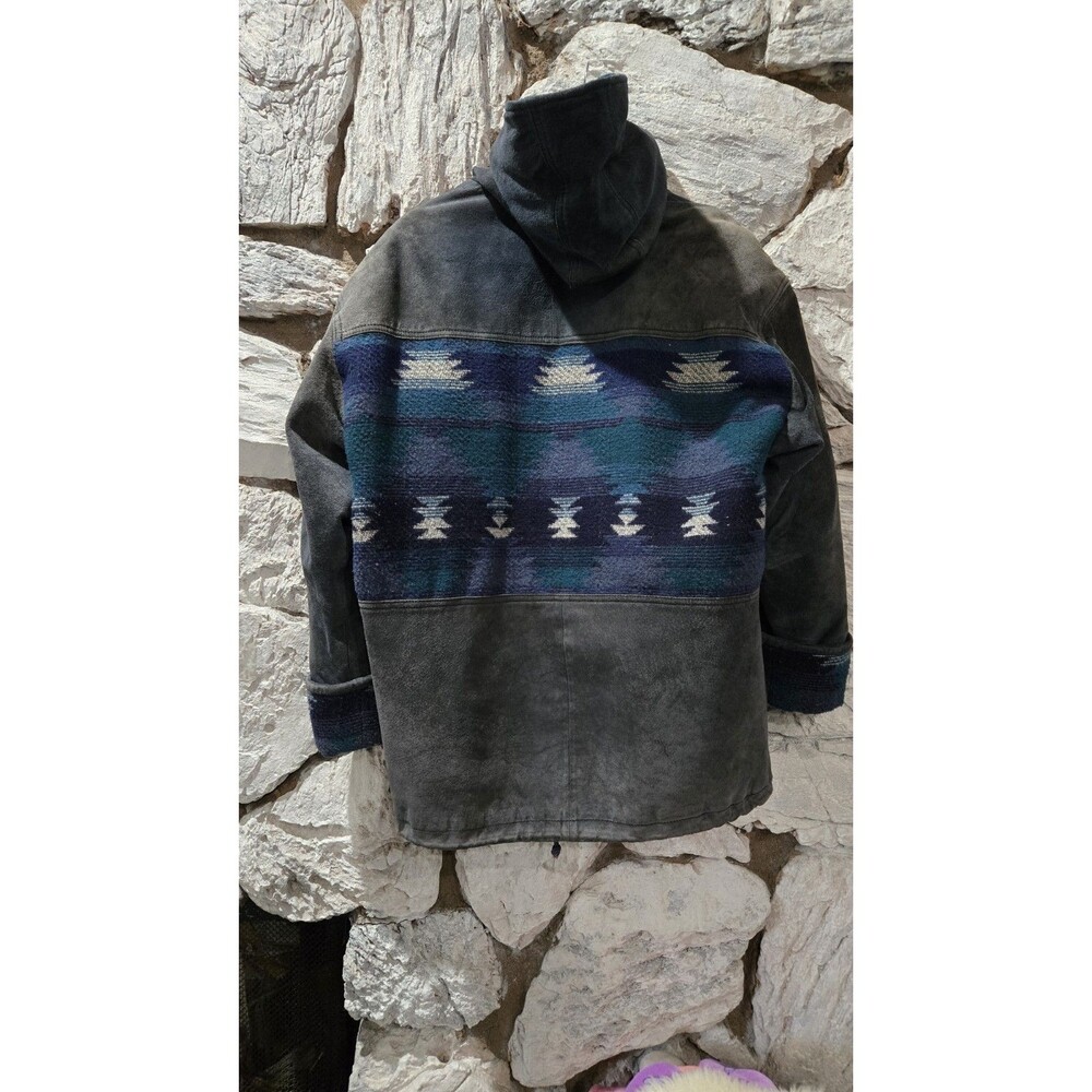 Southwestern Aztec Leather Suede Jacket Men's Size M Blue Braetan Full Zip